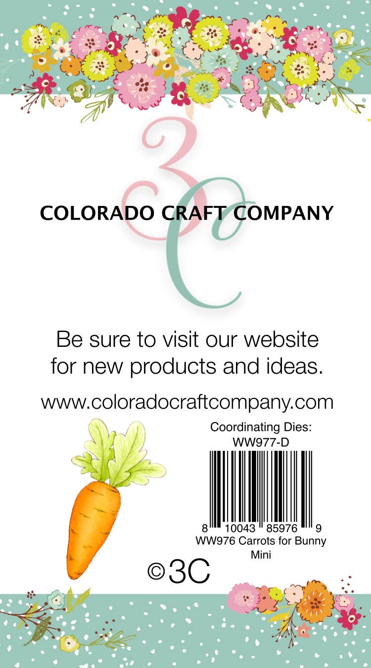 Colorado Craft Company - WW976 Whimsy World~Carrots For Bunny Mini 2 x 3 Clear Stamps