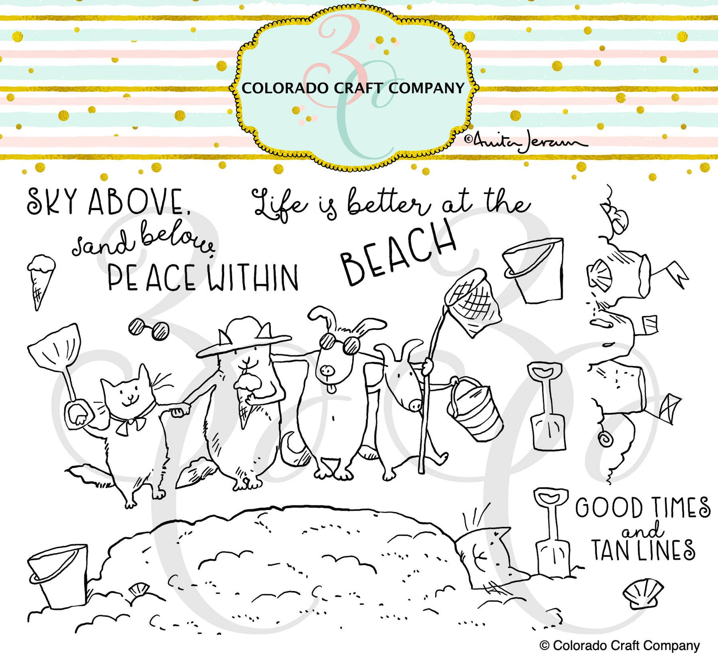 Colorado Craft Company - AJ854 Anita Jeram~Beach Life 4 x 6 Clear Stamps