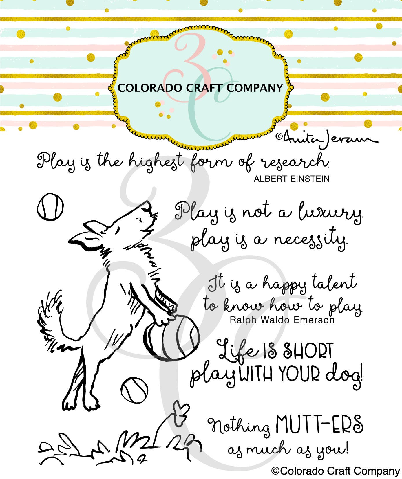 Colorado Craft Company - AJ812 Anita Jeram~Play Ball 4 x 4 Clear Stamps