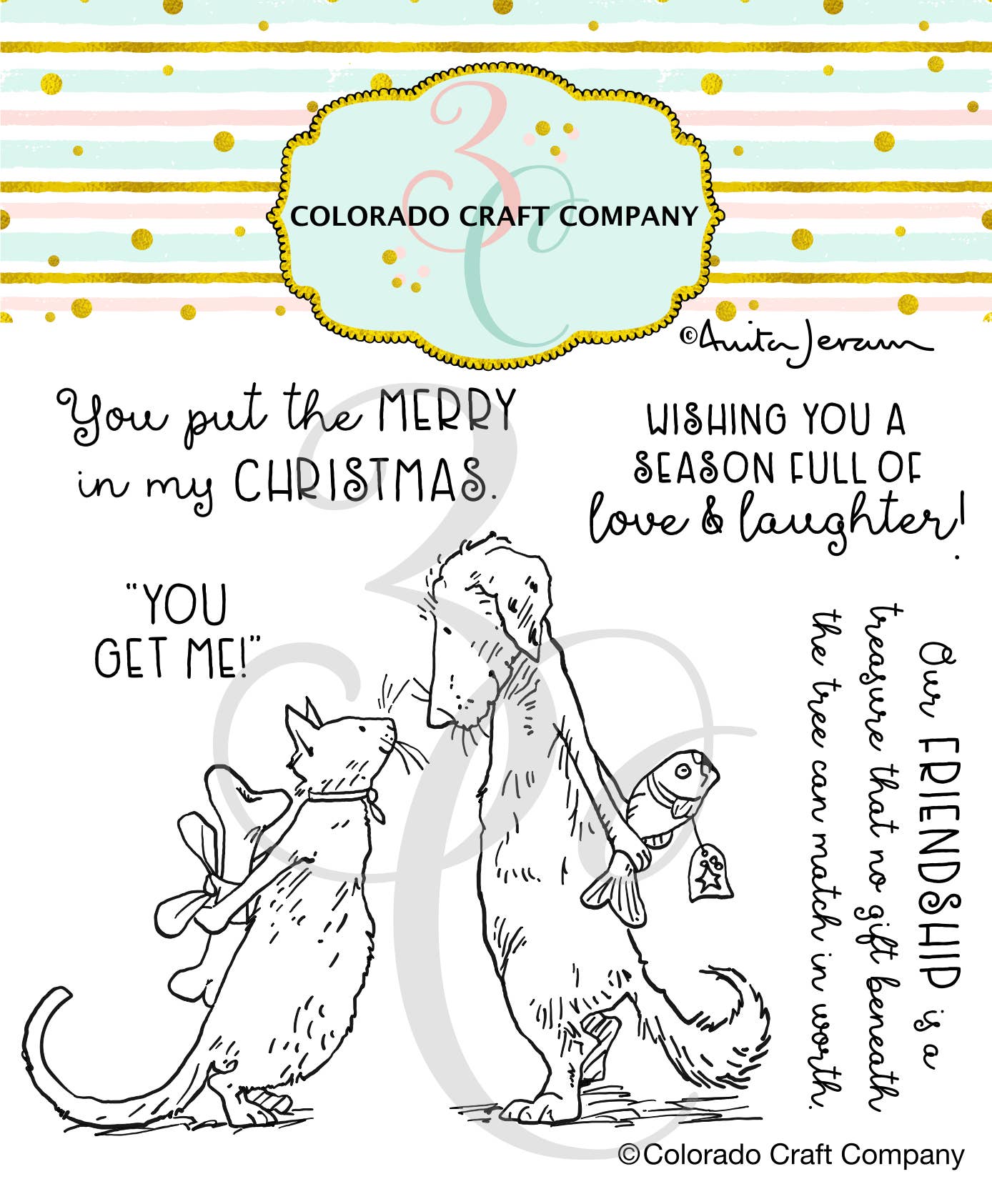 Colorado Craft Company - AJ824 Anita Jeram~Gift Exchange 4 x 4 Clear Stamps