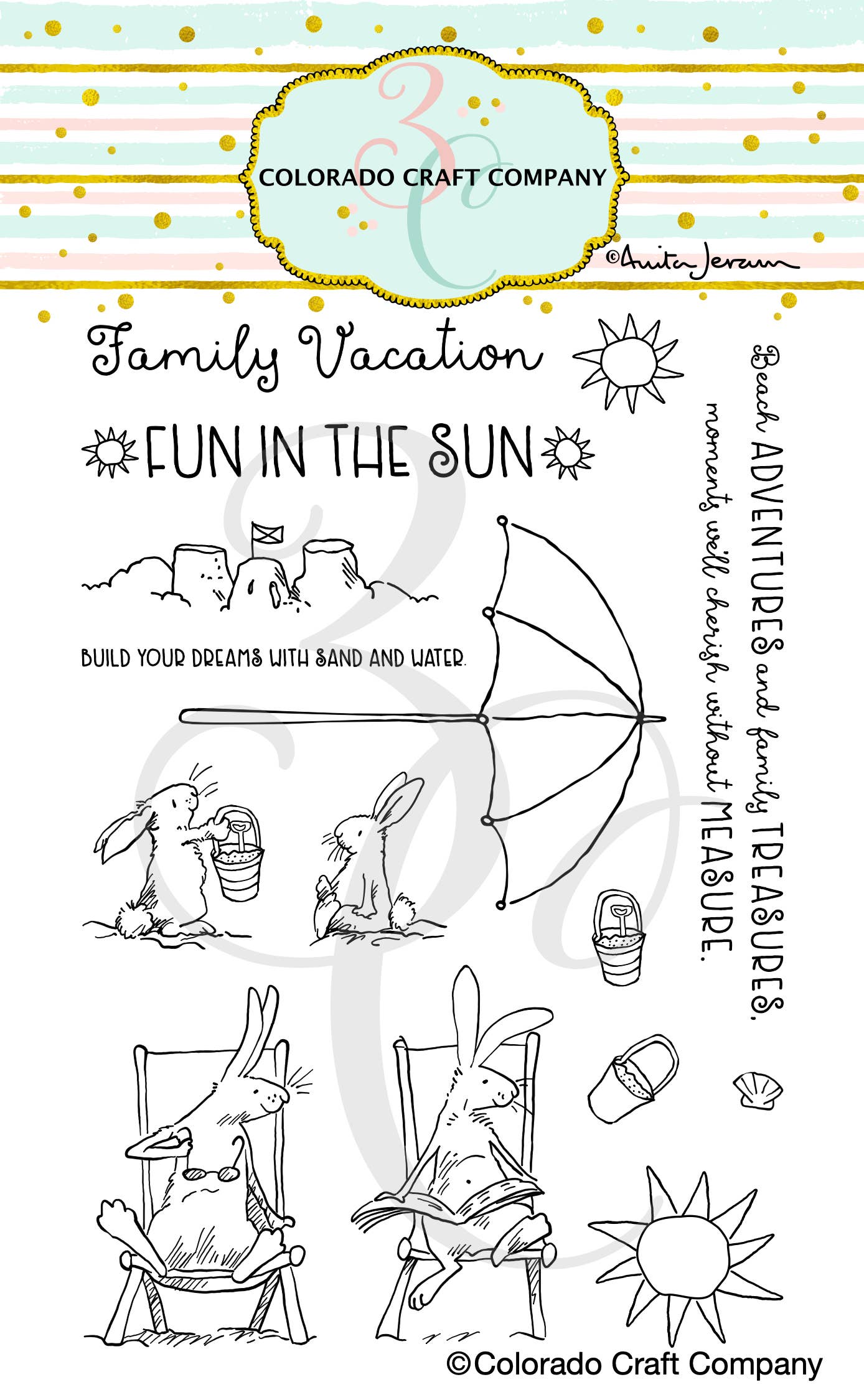 Colorado Craft Company - AJ852 Anita Jeram~Fun in the Sun 4 x 6 Clear Stamps