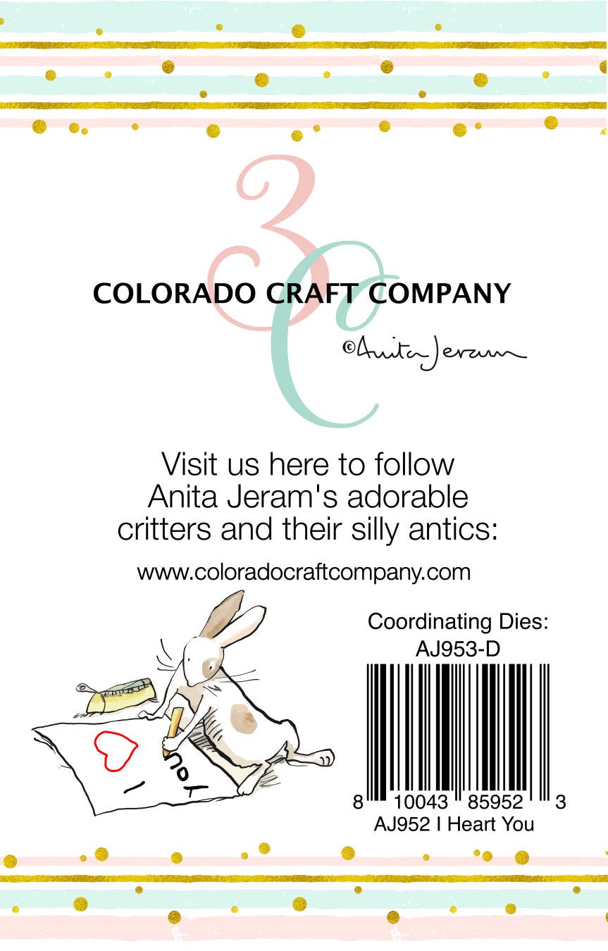Colorado Craft Company - AJ952 Anita Jeram~I Heart You Mini  2 x 3 Clear Stamps