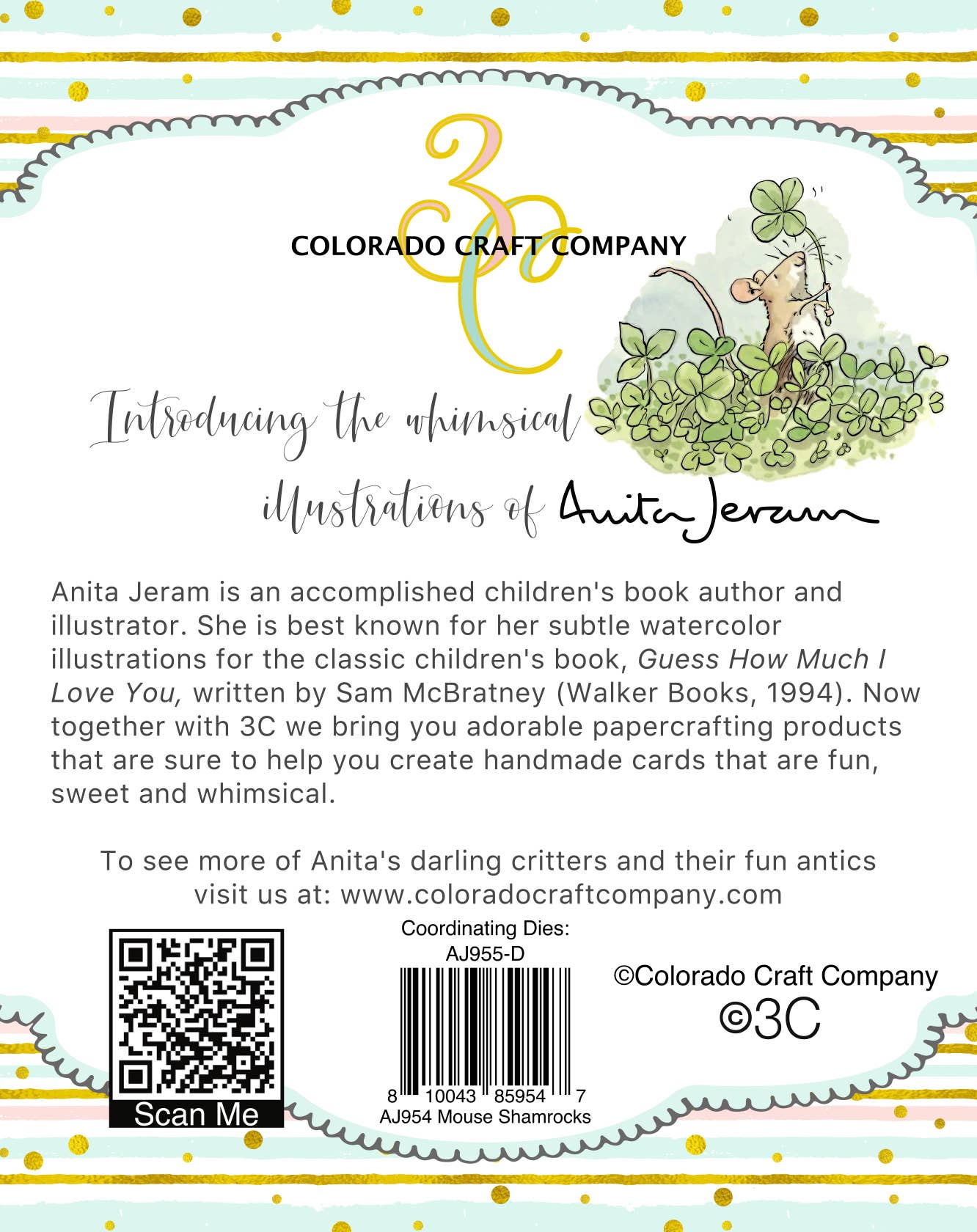 Colorado Craft Company - AJ954 Anita Jeram~Mouse Shamrocks 4 x 4 Clear Stamps