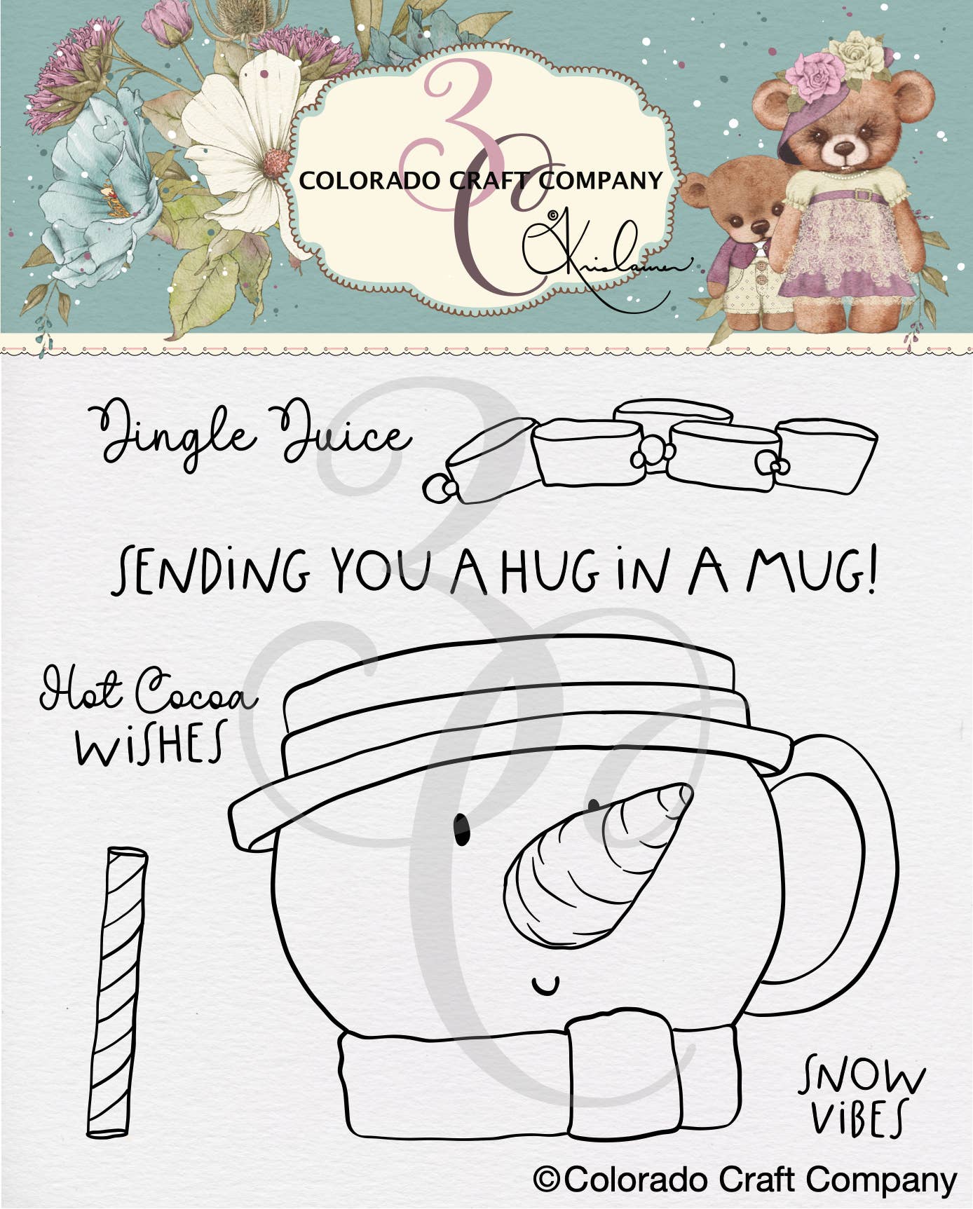 Colorado Craft Company - KL920 Kris Lauren~Snowman Hug Mug 4 x 4 Clear Stamps