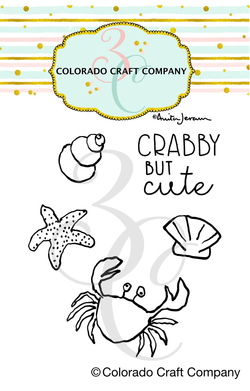 Colorado Craft Company - AJ860 Anita Jeram~Crabby Mini 2 x 3 Clear Stamps