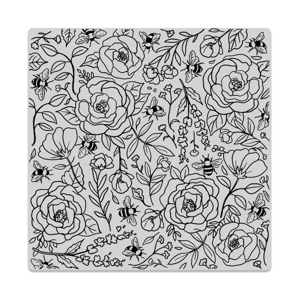 Hero Arts - Flowers & Bees Bold Prints Handmade Rubber Cling Stamp
