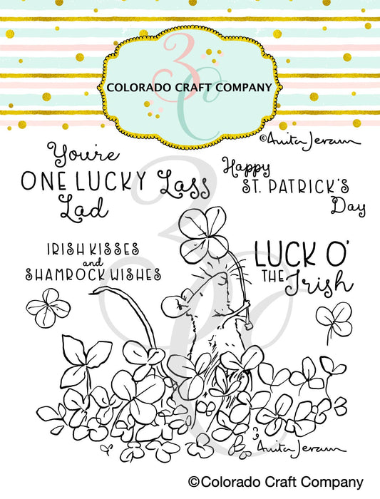 Colorado Craft Company - AJ954 Anita Jeram~Mouse Shamrocks 4 x 4 Clear Stamps