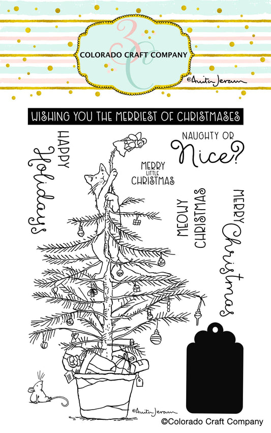 Colorado Craft Company - AJ389 Anita Jeram~Christmas Tree Cat