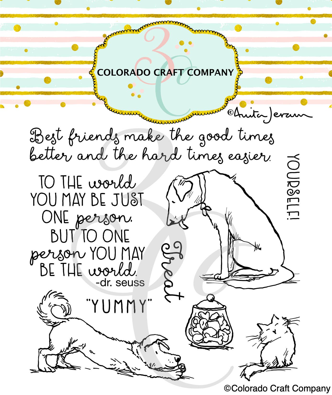Colorado Craft Company - AJ816 Anita Jeram~Treat Yourself 4 x 4 Clear Stamps