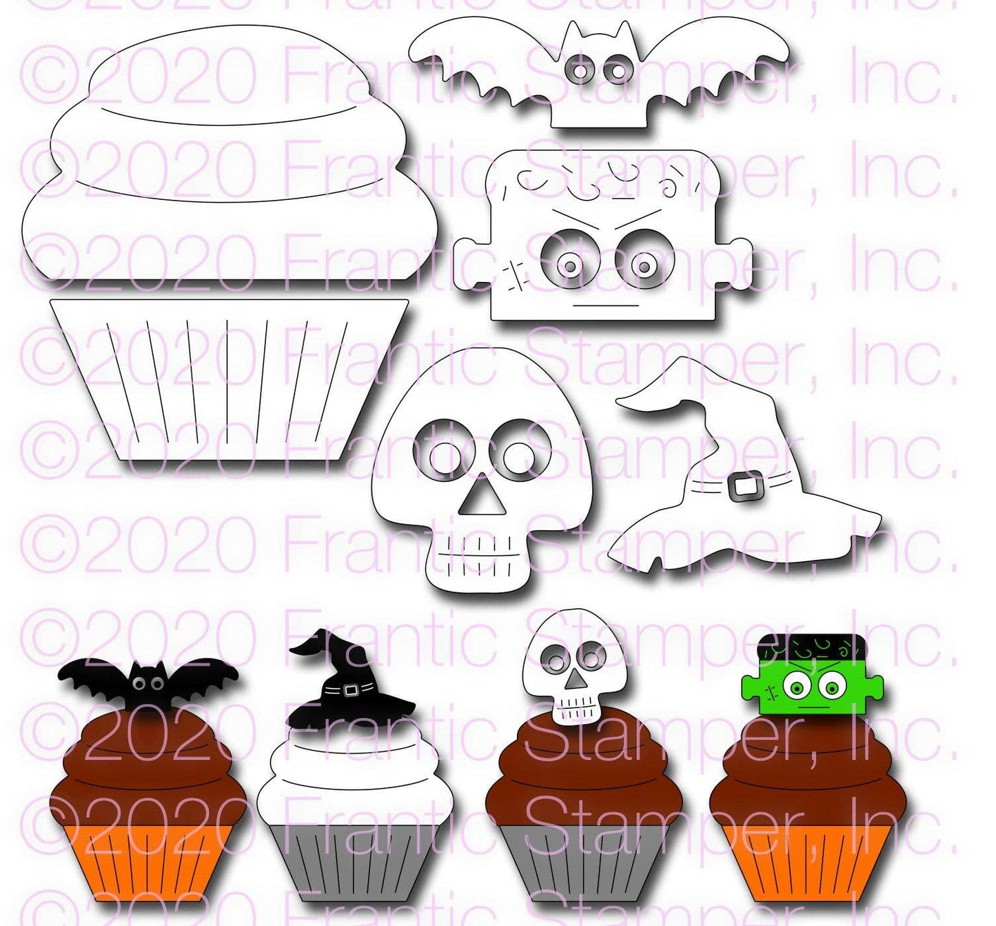 Ecstasy Crafts Distributing - Frantic Stamper Precision Die - Cupcake and Halloween Toppers #1