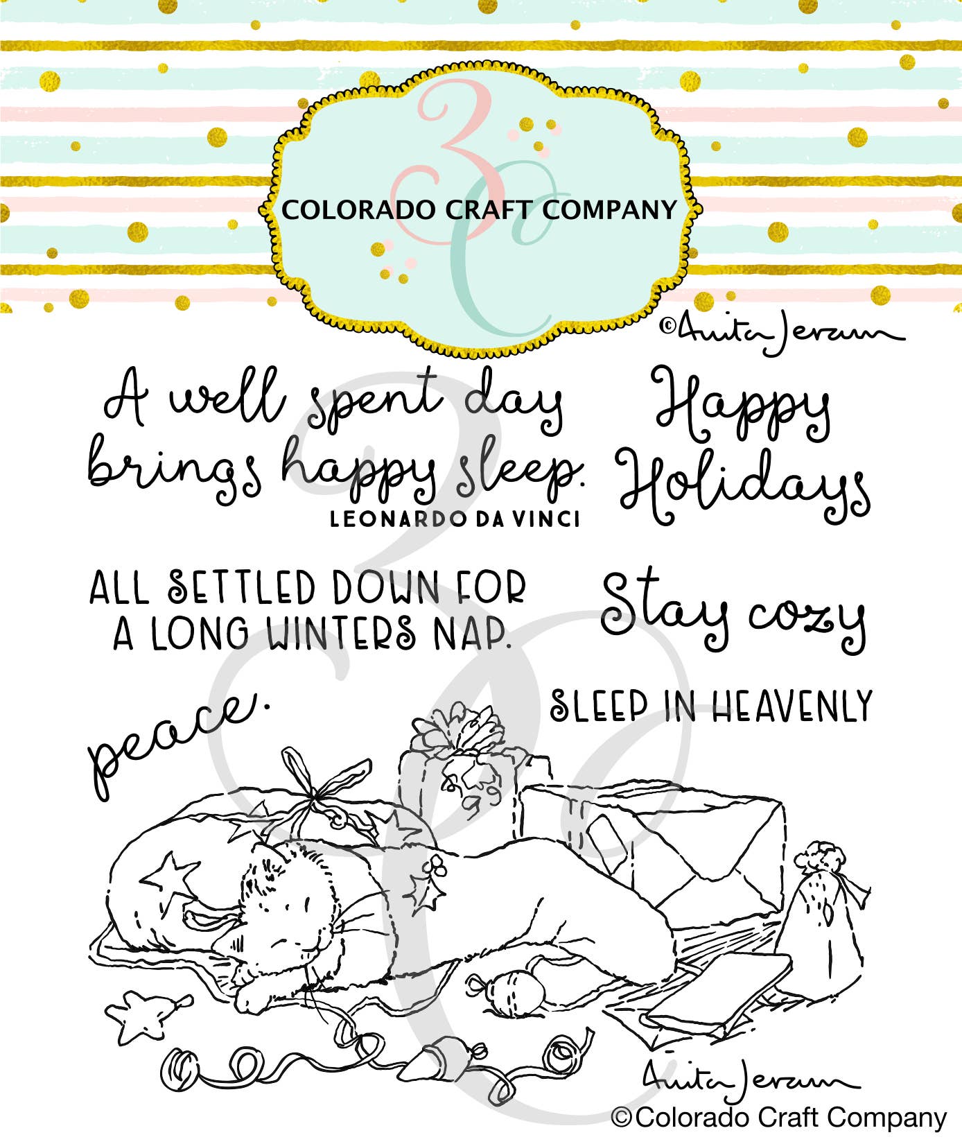 Colorado Craft Company - AJ826 Anita Jeram~Cozy Cat 4 x 4 Clear Stamps