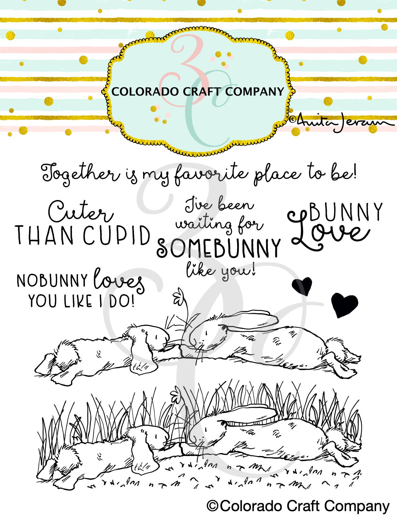 Colorado Craft Company - AJ946 Anita Jeram~Bunny Love 4 x 4 Clear Stamps