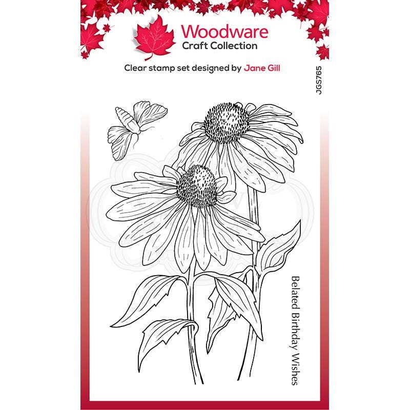 Ecstasy Crafts Distributing - Woodware Clear Singles Echinacea and Moth 4 in x 6 in Stamp