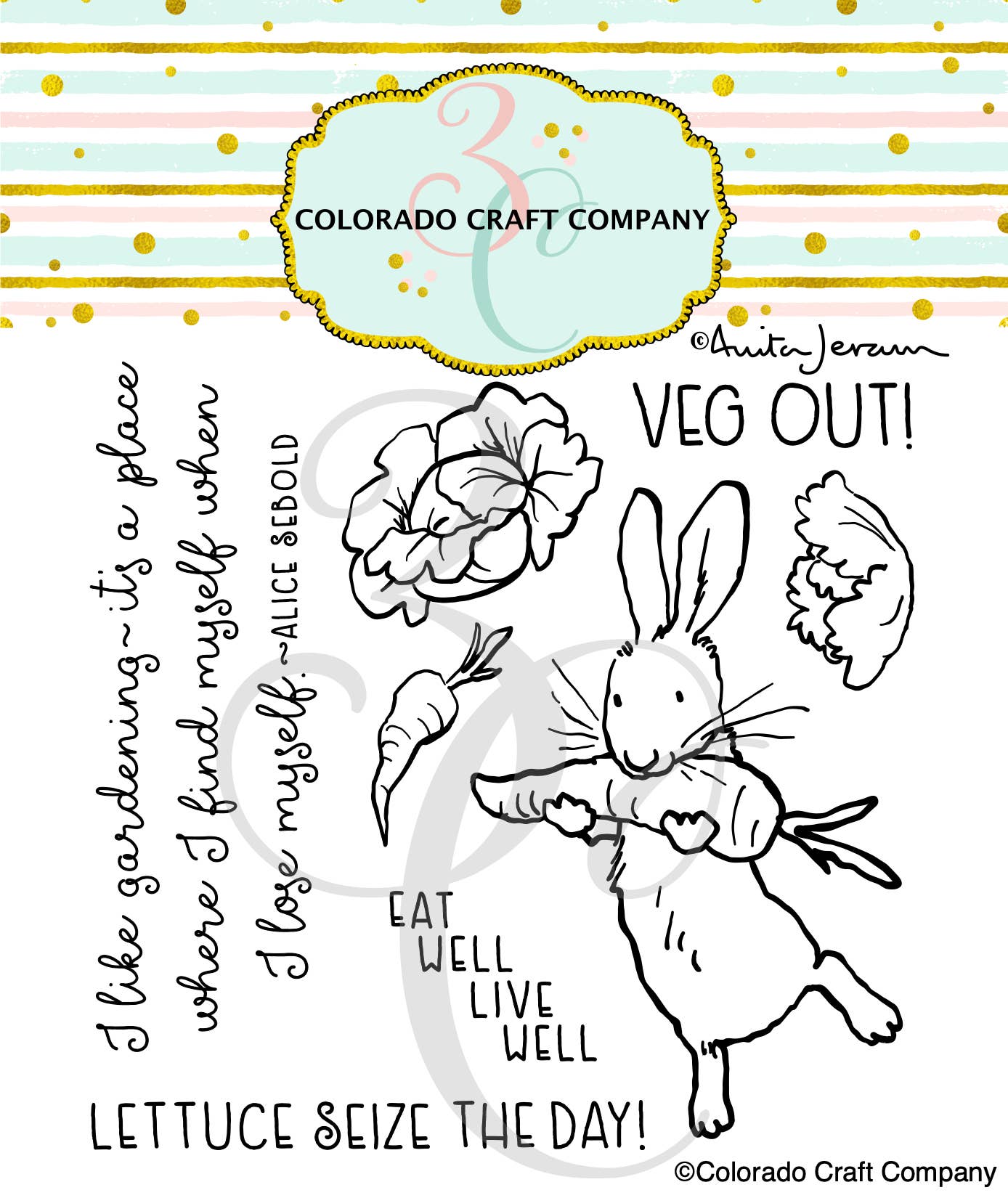 Colorado Craft Company - AJ782 Anita Jeram~Veg Out! 4 x 4 Clear Stamps - Red Button Studio 9
