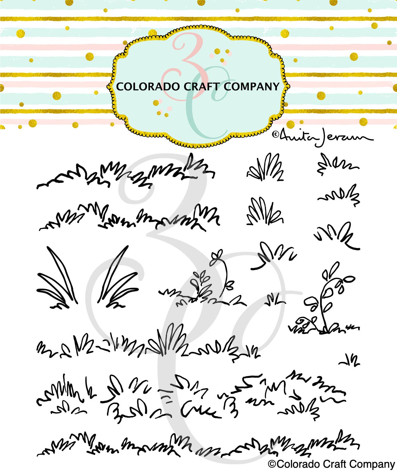 Colorado Craft Company - AJ788 Anita Jeram~Greener Grass 4 x 4 Clear Stamps - Red Button Studio 9