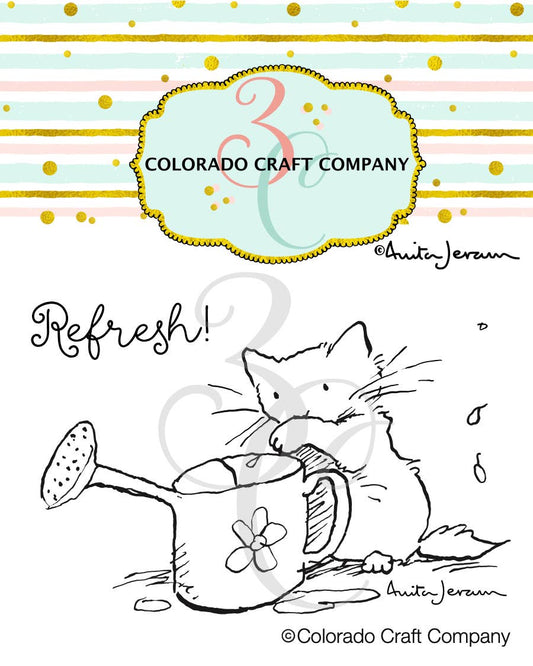 Colorado Craft Company - AJ553 Anita Jeram~Watering Can Mini 2 x 3 Clear Stamps