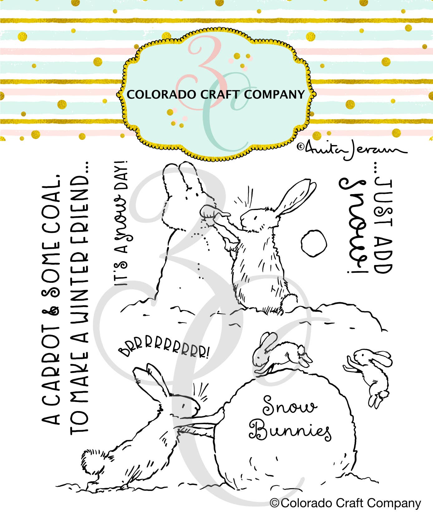 Colorado Craft Company - AJ840 Anita Jeram~Just Add Snow 4 x 4 Clear Stamps