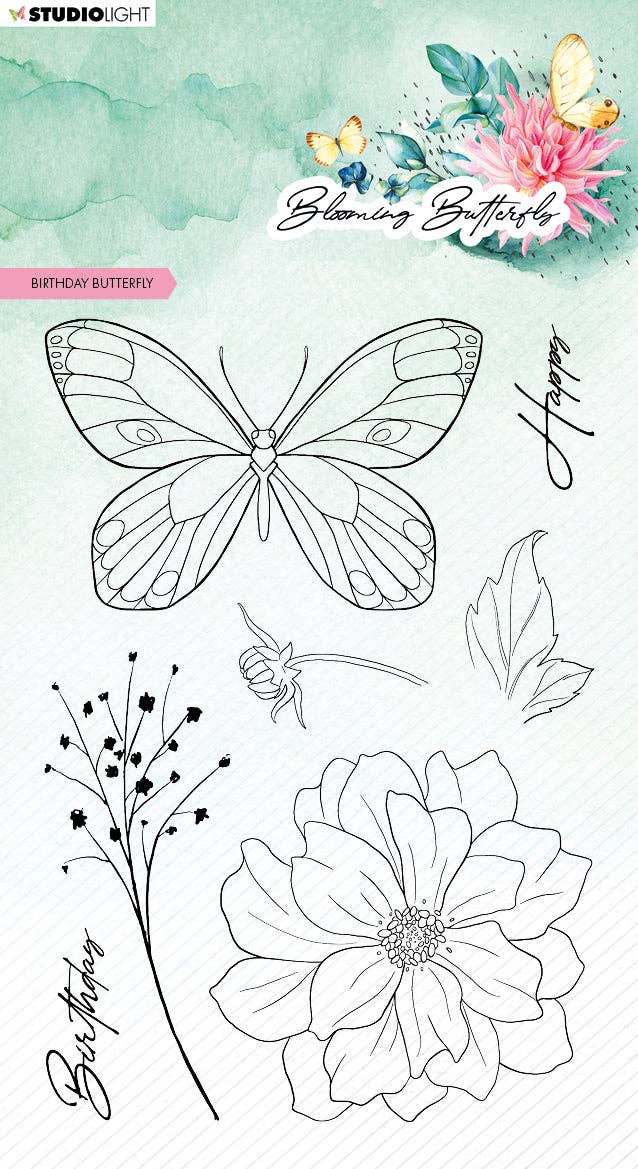 Ecstasy Crafts Distributing - SL Clear Stamp Birthday Butterfly Blooming Butterfly 93x136x3mm 7 PC nr.360 - Red Button Studio 9